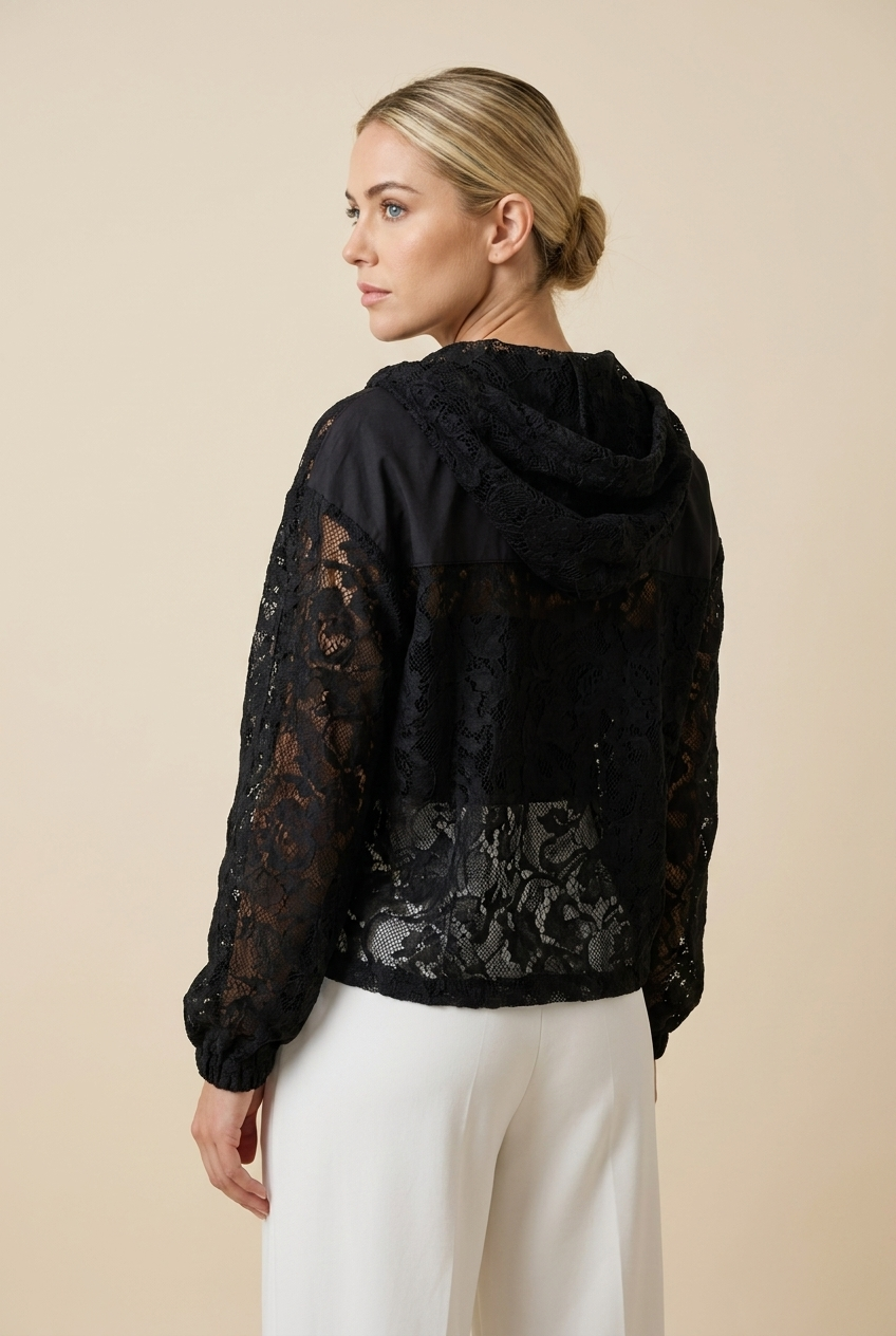 Sheer Floral Lace Hooded Jacket