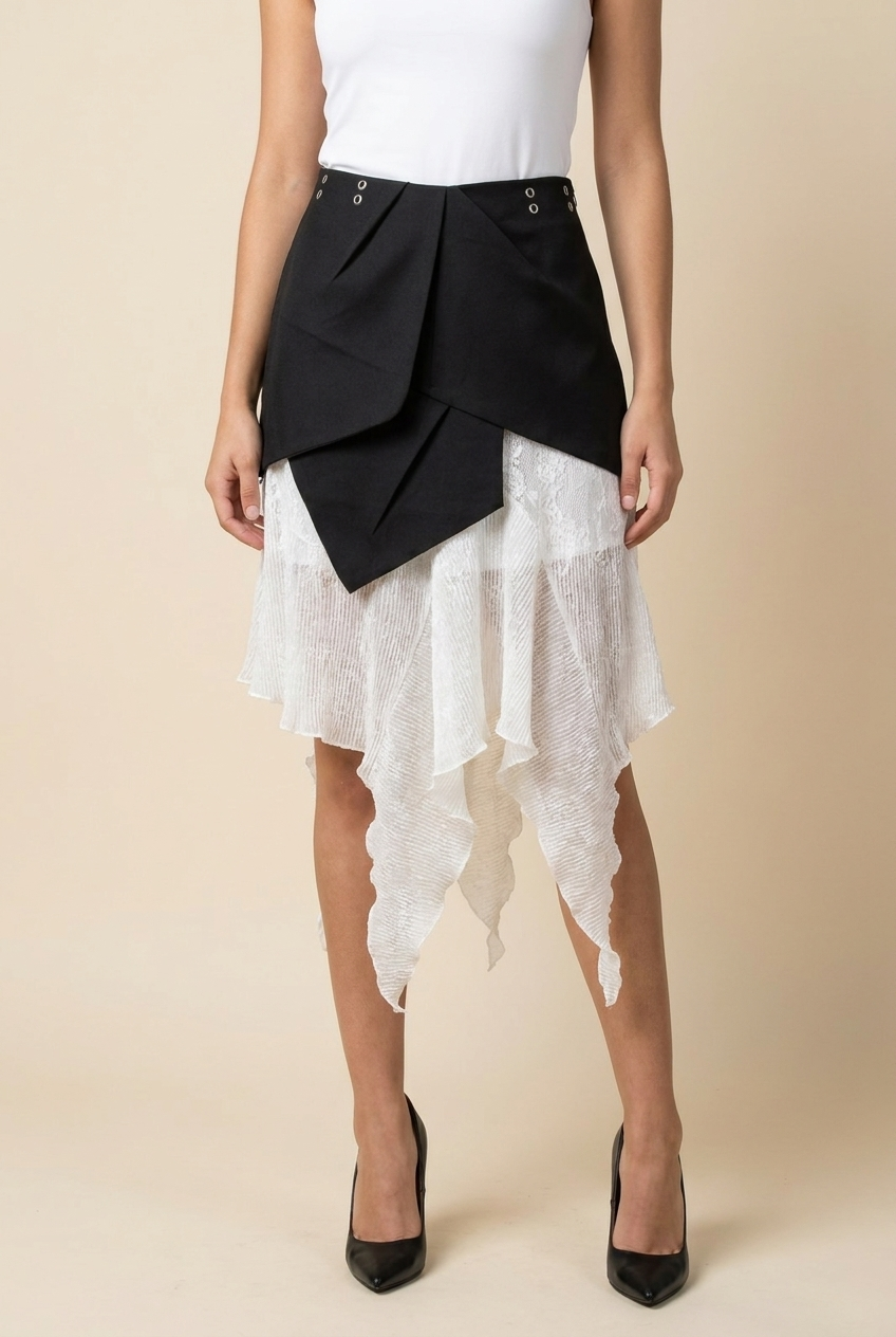 Deconstructed Mixed-Media Asymmetrical Skirt