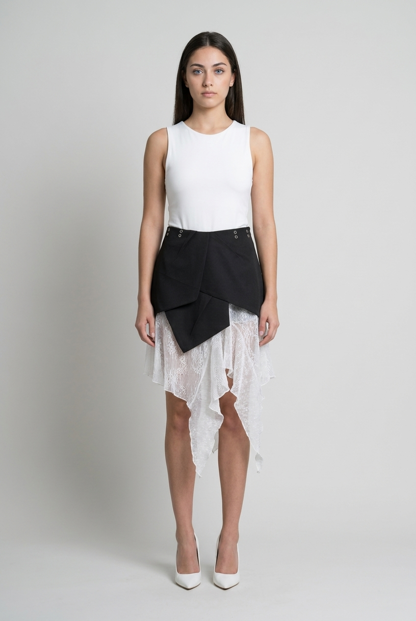 Deconstructed Mixed-Media Asymmetrical Skirt