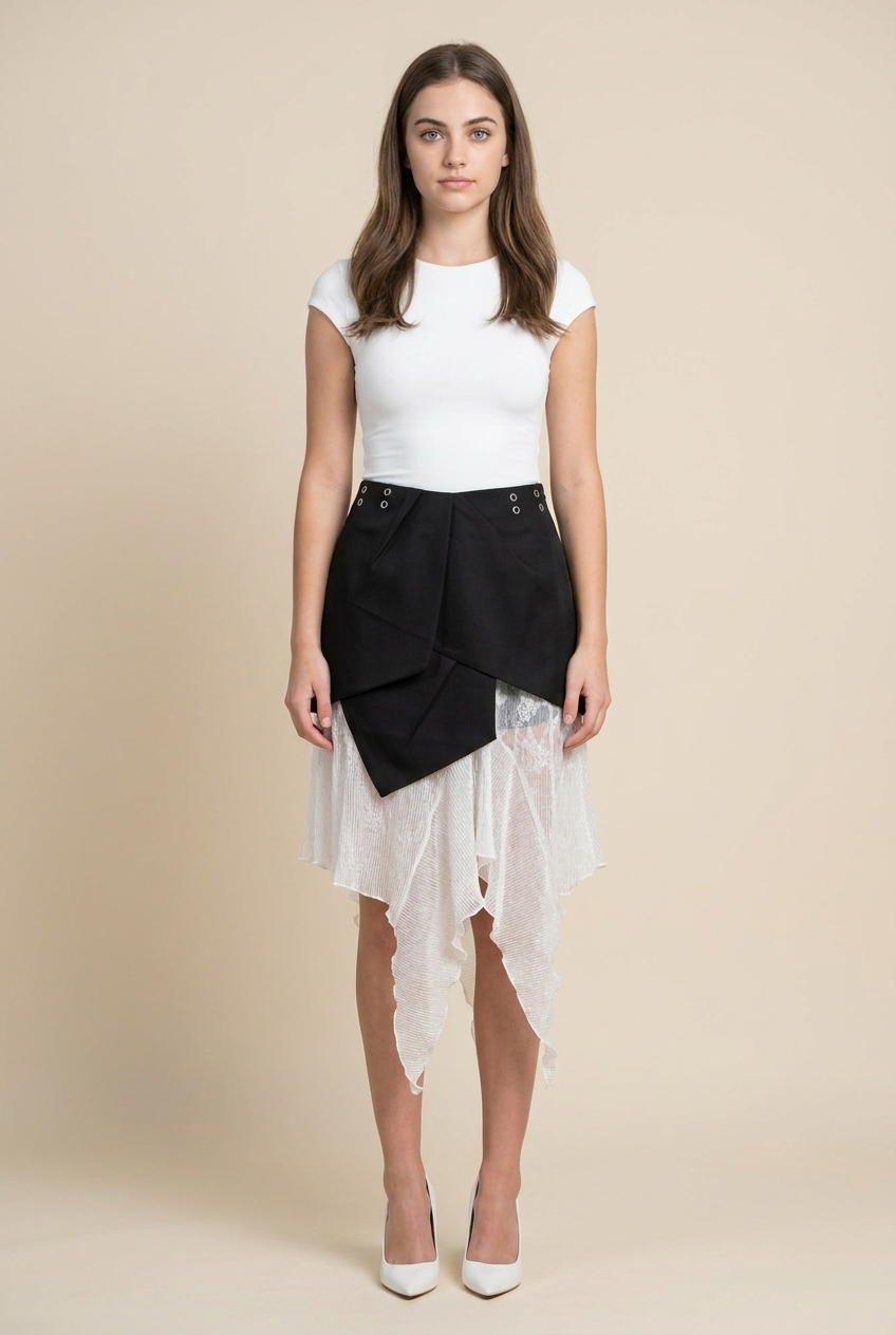 Deconstructed Mixed-Media Asymmetrical Skirt