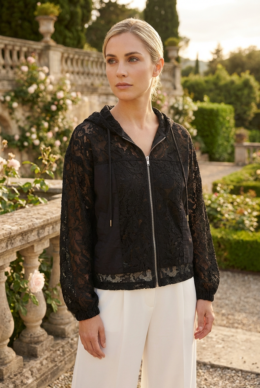 Sheer Floral Lace Hooded Jacket