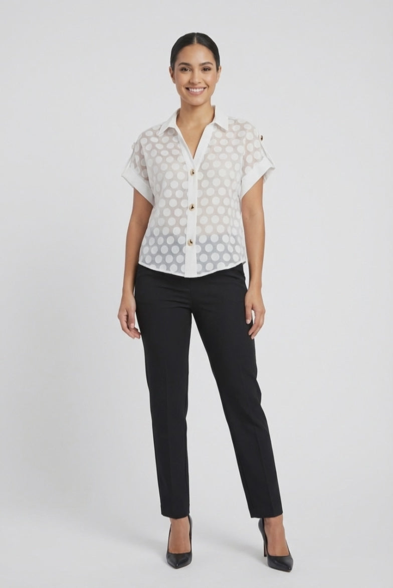 Sheer Polka Dot Button-Down Blouse