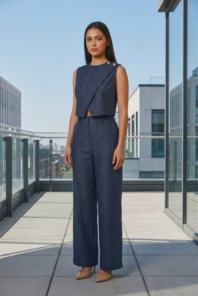Strapless Belted Denim Peplum Set