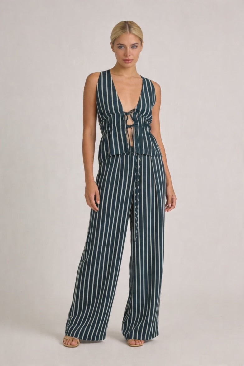 Pinstripe Plunge Tie-Front Set
